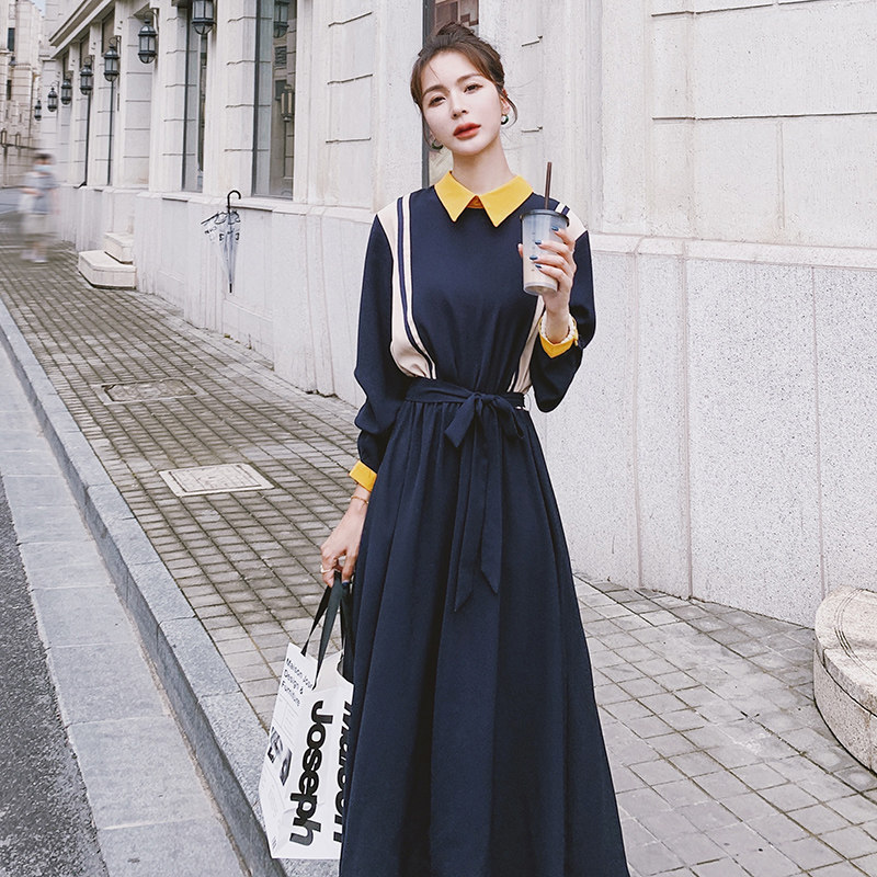 撞色衬衫领后背纽扣连衣裙 8830 P115控价168图片