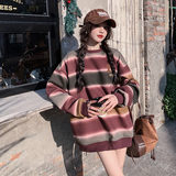 独特超好看学院风条纹撞色卫衣外套女春2025新款韩系慵懒chic上衣，女装卫衣/绒衫，浙宝265