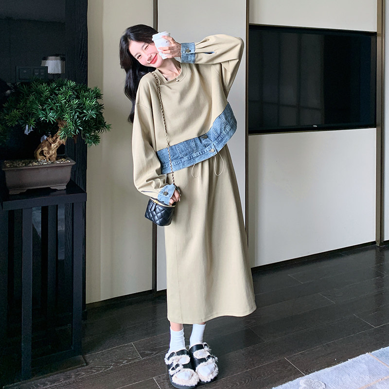 大货牛仔拼接卫衣裙7019P125控188,女装连衣裙,浙宝265