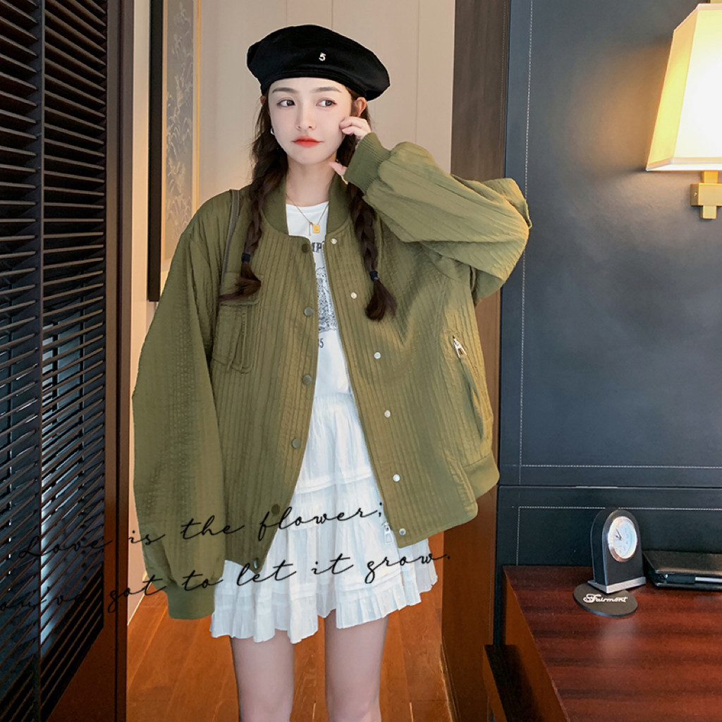 大货已出  军绿色 肌理感棒球服外套 8310 P145控208图片
