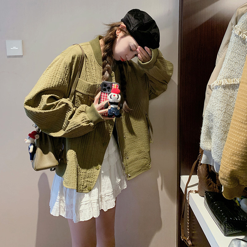 韩版时尚肌理感棒球服外套女2025春秋季新款宽松显瘦休闲夹克上衣,女装短外套,浙宝265