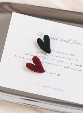 HelloJan秋冬法式酒红植绒爱心耳钉复古温柔气质新年圣诞耳环女