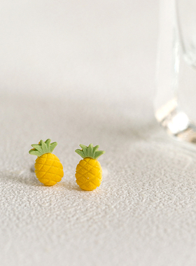 HelloJan 925银夏日水果小耳钉陶瓷菠萝耳环可爱小清新少女耳饰