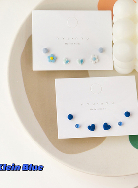 春夏新款小众设计克莱因蓝陶瓷耳钉套装迷你简约百搭耳环组合女