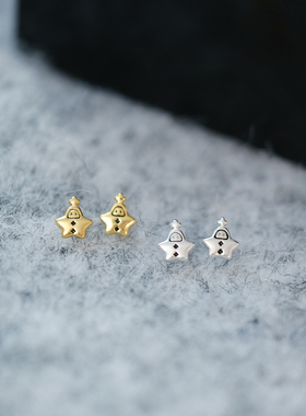 S999足银迷你星星小耳钉可爱精致纯银耳骨钉简约耳蜗钉睡觉免摘