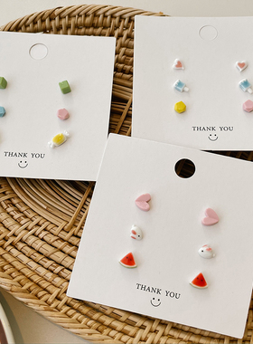 HelloJan新款可爱小巧陶瓷耳钉组合迷你简约多耳洞耳环少女耳饰