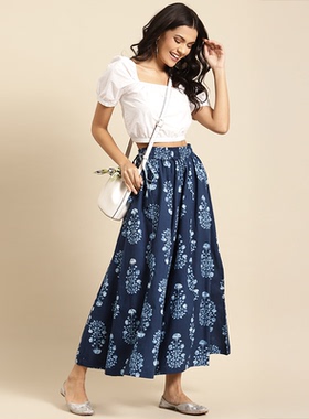 印度服饰日常传统新款百搭女装薄款纯棉蓝色系六款印花休闲九分裤