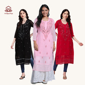 乔其纱纯手工刺绣薄款 进口印度服饰女民族风中长款 粉色 4新款 A10