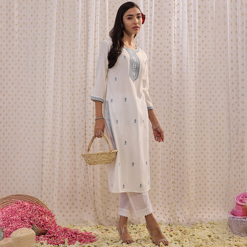 印度传统印巴风刺绣宽松中长款套头圆领白色上衣服饰春夏款日常