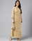 C2-1-4 INDIA IMPORT DRESS WOMENS PRINT CROPPED SLEEVES ROUND NECK DRAP WAIST DRAWSTRING LONG BEIGE 2024