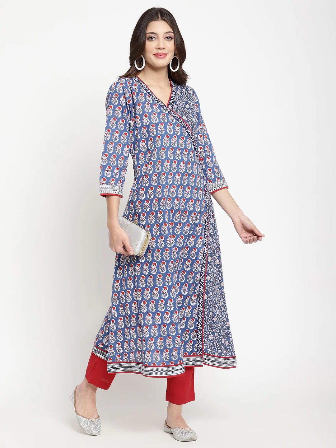 B8-4-3 INDIAN IMPORTED WOMENS COTTON PRINTED ETHNIC STYLE TOP MID-LENGTH CASUAL WEAR THIN THREE-QUARTER SLEEVES