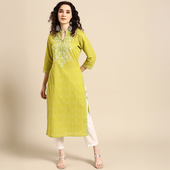 印度服饰女传统民族风纯棉刺绣V领中长款 上衣 进口休闲黄色七分袖