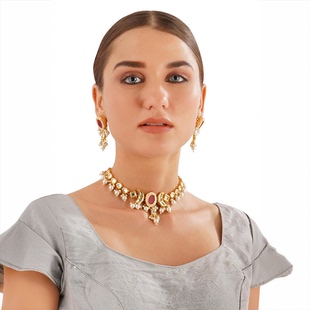 印度进口传统首饰民族舞蹈配饰女式异域风复古流苏项链耳环两件套
