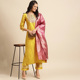 野人小饰 黄色 印度传统进口服饰女丝绵3件套刺绣民族风中长款