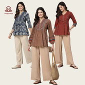 上衣 印巴风情纯棉民族风优雅休闲印花套头短款 印度服装 进口女装