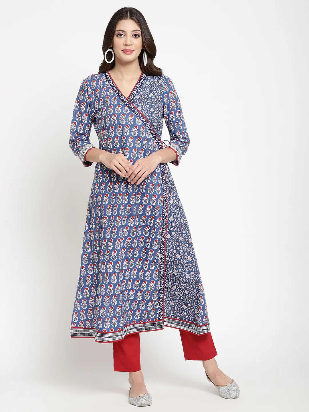 B8-4-3 INDIAN IMPORTED WOMENS COTTON PRINTED ETHNIC STYLE TOP MID-LENGTH CASUAL WEAR THIN THREE-QUARTER SLEEVES