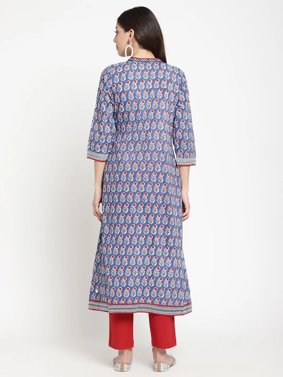 B8-4-3 INDIAN IMPORTED WOMENS COTTON PRINTED ETHNIC STYLE TOP MID-LENGTH CASUAL WEAR THIN THREE-QUARTER SLEEVES