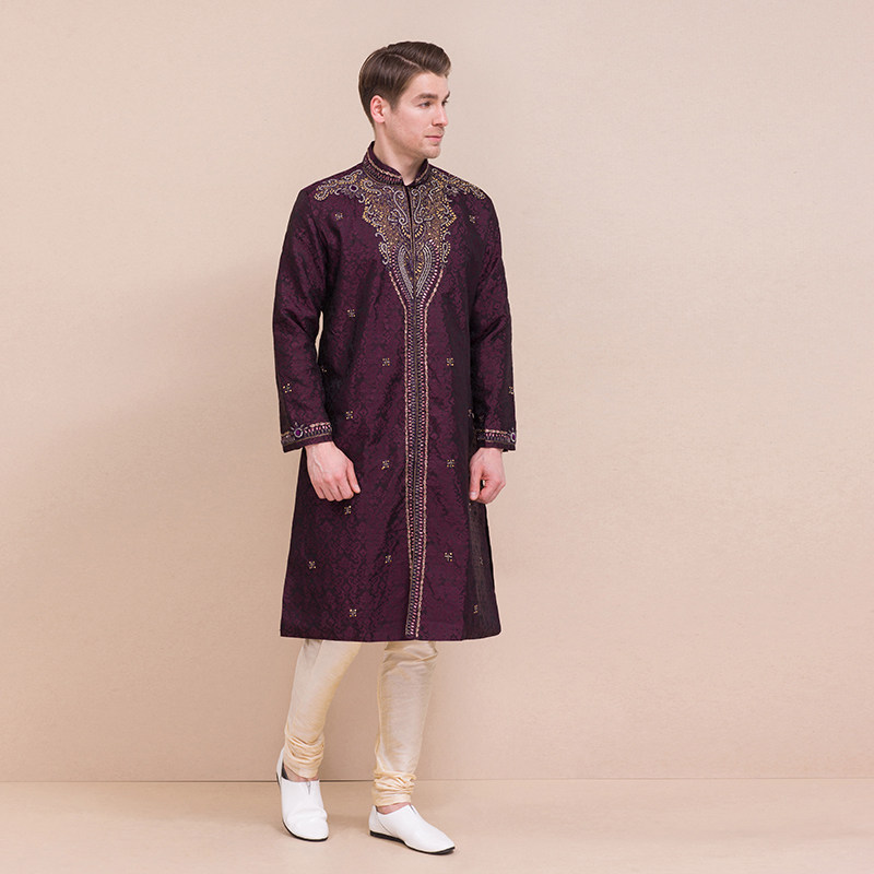 印度進口 男裝寬松絲棉傳統正宗民族服飾 刺繡含褲子深紫2018新款在類目 男裝, 民族服裝中 - 來自Buy2taobao.com提供專業的淘寶代購服務