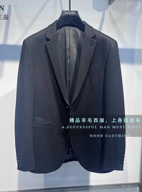 2025男士羊毛西服外套秋款黑色暗条纹商务休闲上衣男装西装春秋装