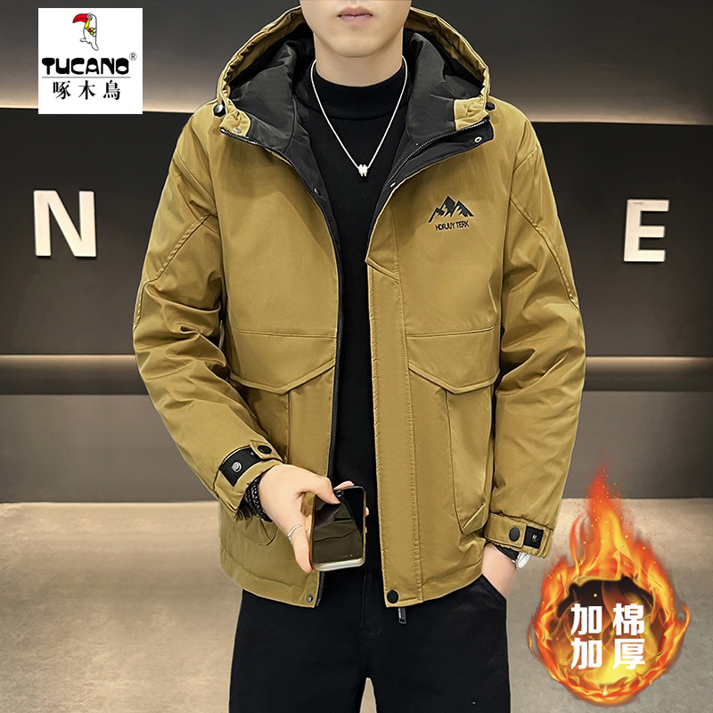 啄木鸟工装风连帽棉衣男保暖棉服