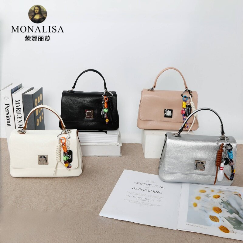 蒙娜丽莎女包2025春夏新款经典荔枝纹软皮手提百搭单肩斜挎小方包