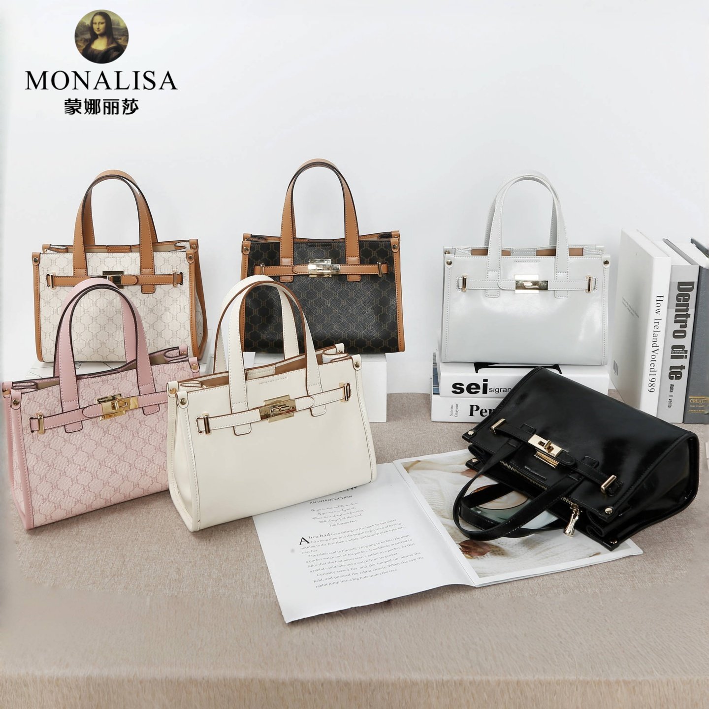 蒙娜丽莎女包2025夏季新款牛皮经典老花百搭单肩手提包通勤手提包