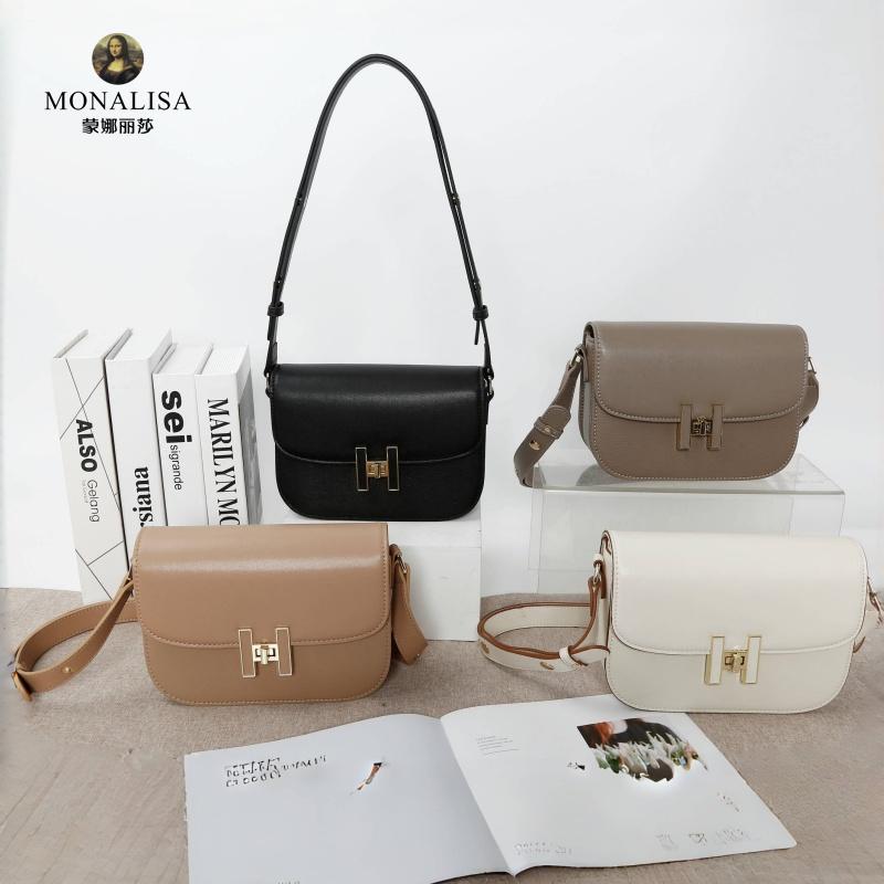 蒙娜丽莎女包2024冬季新款牛皮简约百搭时尚纯色单肩斜挎包马鞍包
