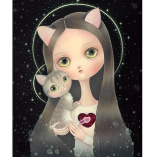 当代艺术家AICA 猫咪你女孩限量版画 亲签正品装饰画可爱动漫潮流