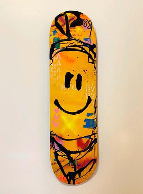 英国艺术家Ryca 手绘笑脸滑板墙挂 摆件墙挂欧美艺术品潮流装饰品