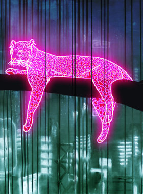 英国艺术家Tom Lewis猎豹玫红荧光限量版画 亲签正品收藏装饰画