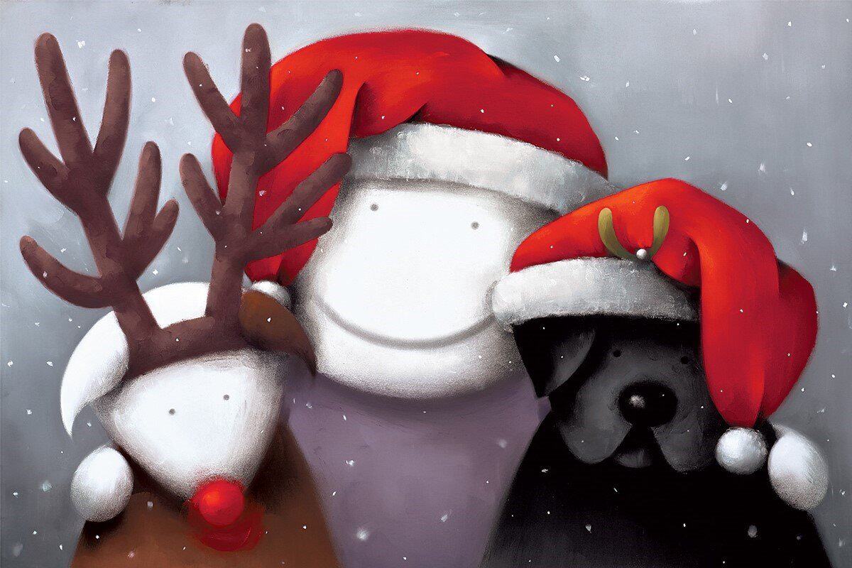 英国艺术家Doug Hyde 下雪小狗限量版画 证书 收藏画框 装饰画