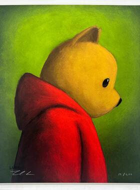 华裔艺术家LUKE CHUEH亲签小熊限量版画 潮流个性艺术壁画现代画