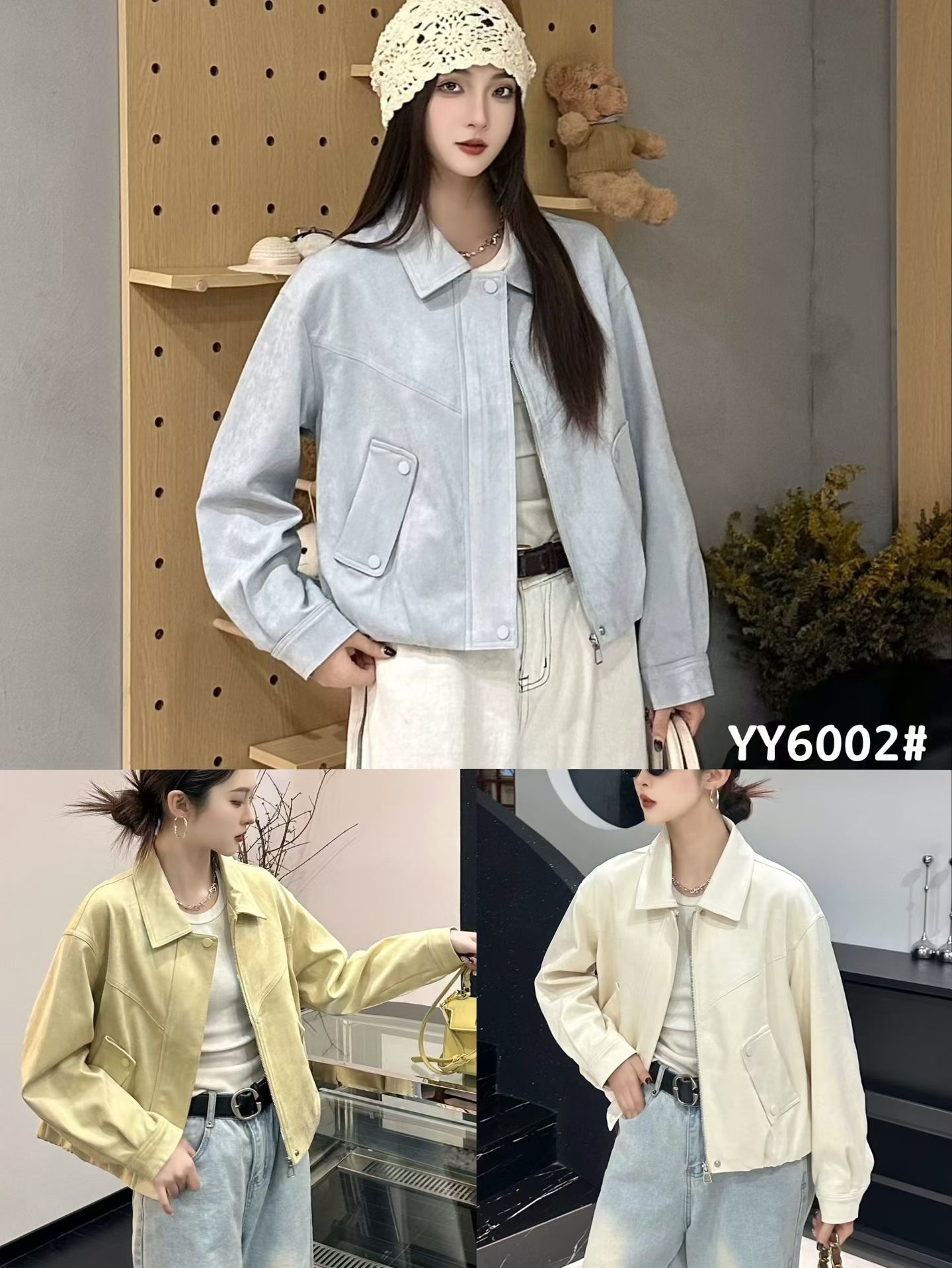 6002春装新款韩版休闲时尚百搭显瘦宽松短款麂皮绒外套女