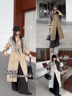 6828秋季新款韩版宽松休闲百搭立领长袖女士显瘦风衣披肩两件套