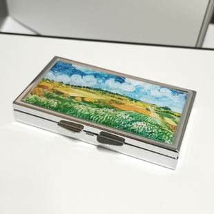 牙签牙线棉花签盒小药盒梵高莫奈 盒 迷你金属便携口袋式 颜料分装