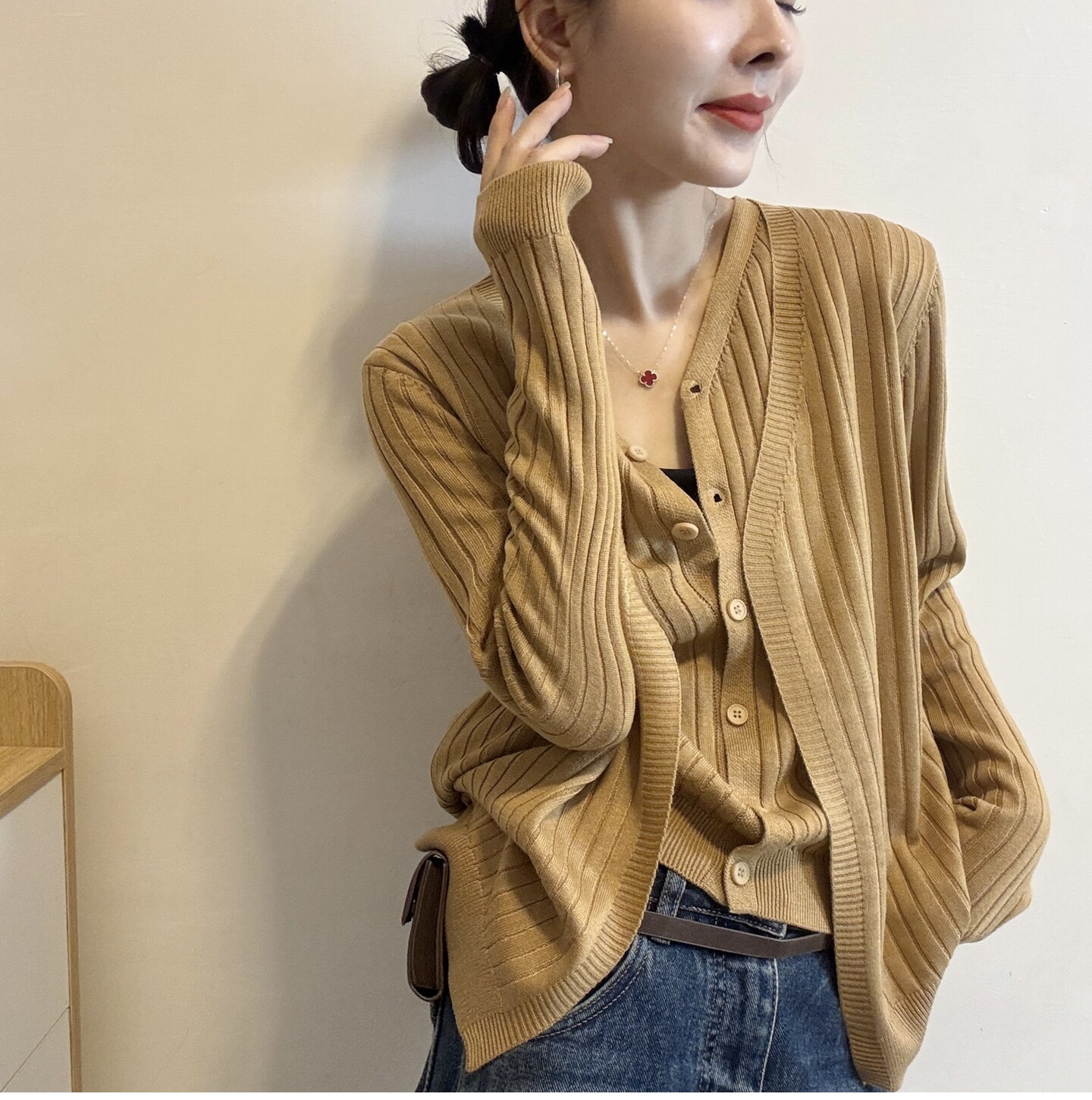 V领长袖开衫背心羊毛马甲两件套女欧洲站2026秋季新款欧货套装潮