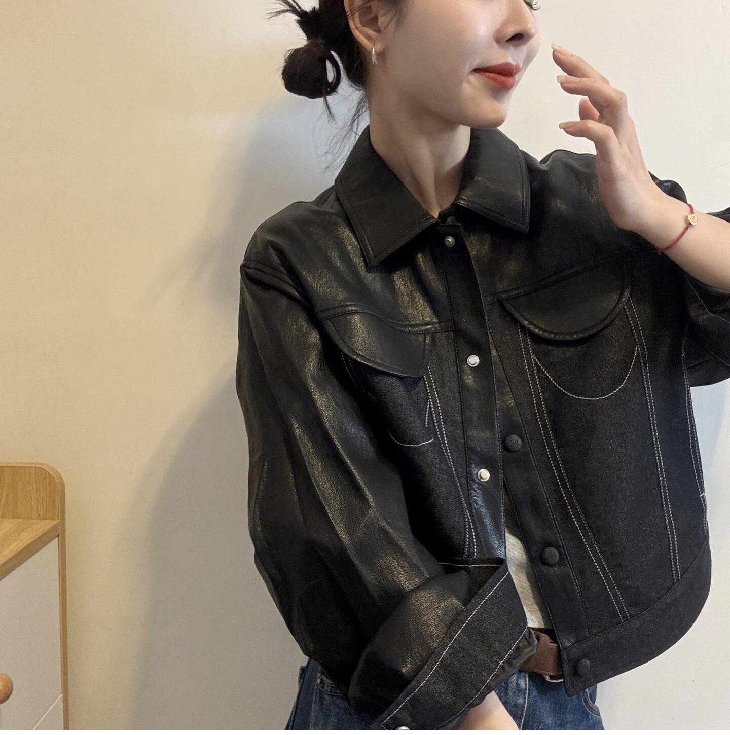 复古明线设计翻领PU皮夹克皮衣女欧洲站2026秋季新款欧货短款外套