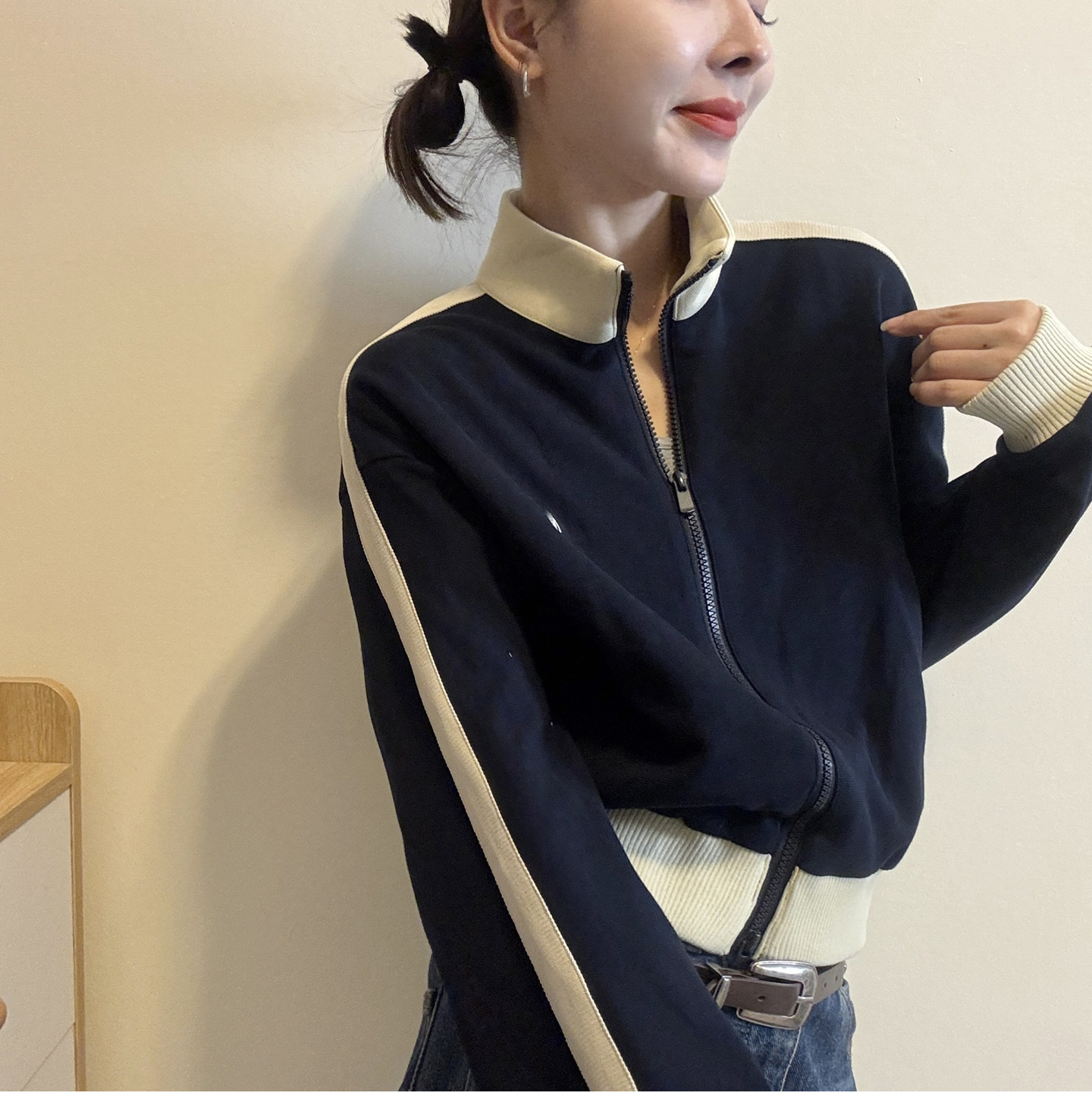休闲刺绣撞色立领拉链卫衣开衫外套女潮欧洲站2026秋季新款欧货