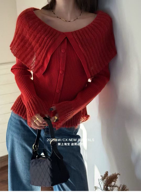 欧洲站2025秋季新款欧货女潮韩版温柔娃娃啦长袖马海毛针织开衫