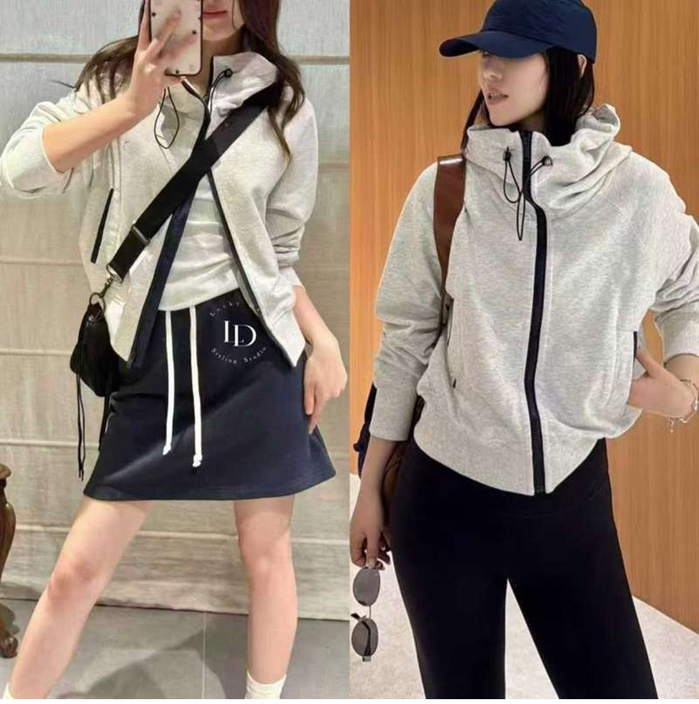 欧洲站2026春季新款欧货女潮时尚休闲拼色拉链连帽卫衣外套上衣