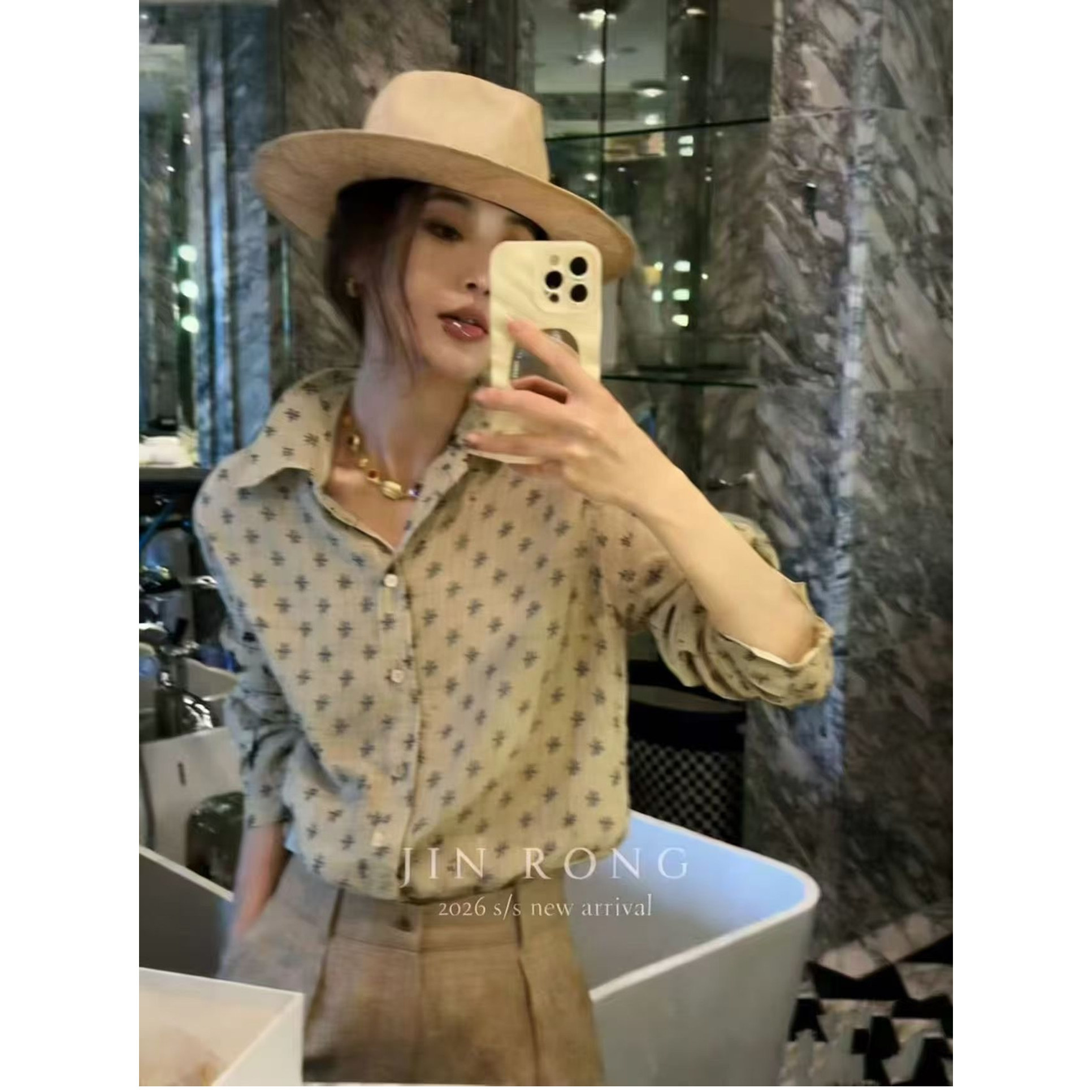 欧洲站2026春季新款欧货女潮时尚度假风长袖碎花衬衫苎麻衬衣上衣