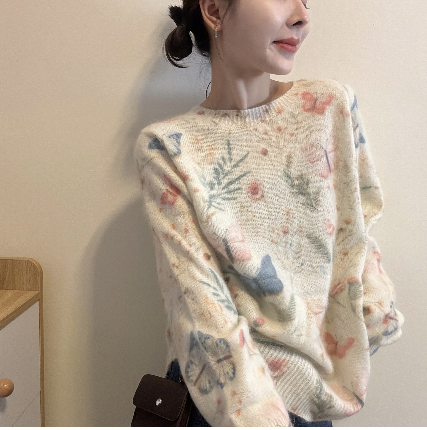 减龄花草图案圆领羊毛针织衫女欧洲站2026秋季新款欧货套头毛衣潮