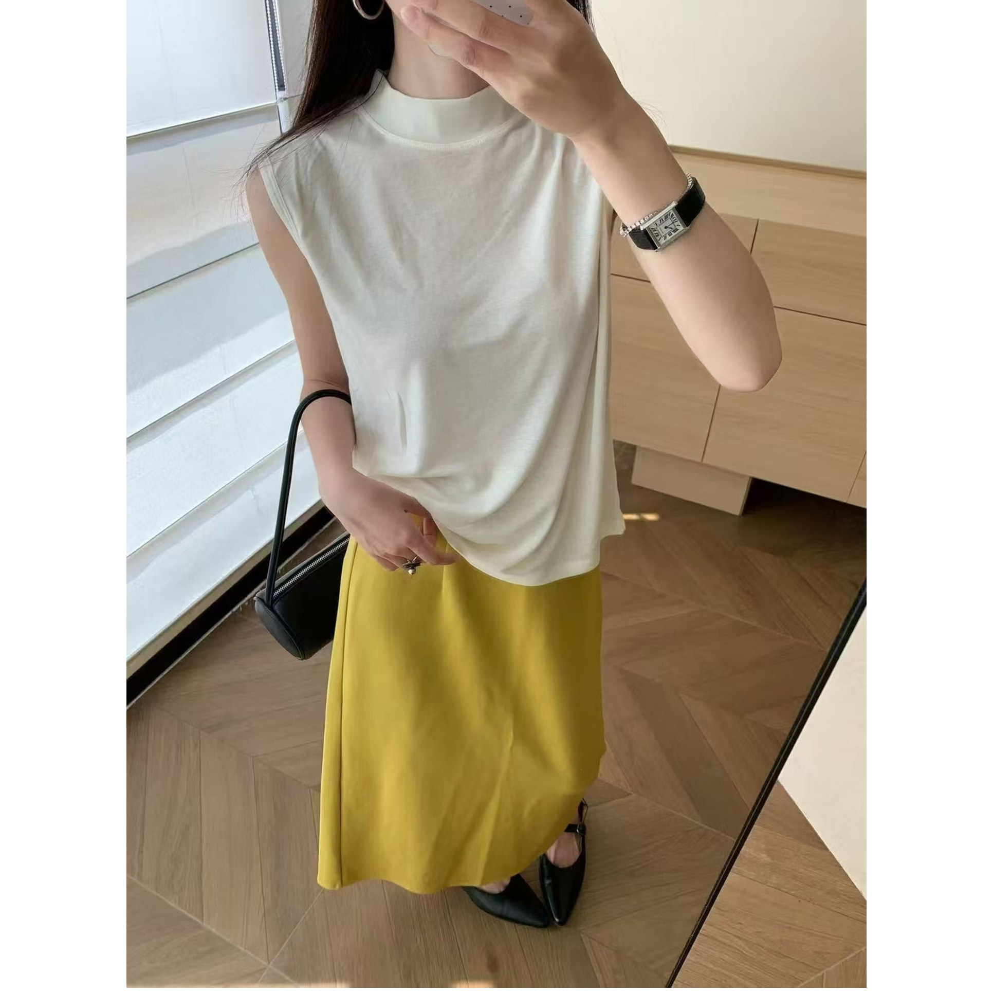 纯色百搭立领无袖天丝无袖T恤背心女欧洲站2026秋季新款欧货打底