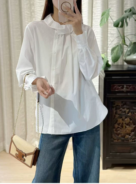 欧洲站2026早春新款欧货女潮宫廷风复古花边立领长袖衬衫白色衬衣