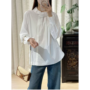 欧洲站2026早春新款欧货女潮宫廷风复古花边立领长袖衬衫白色衬衣