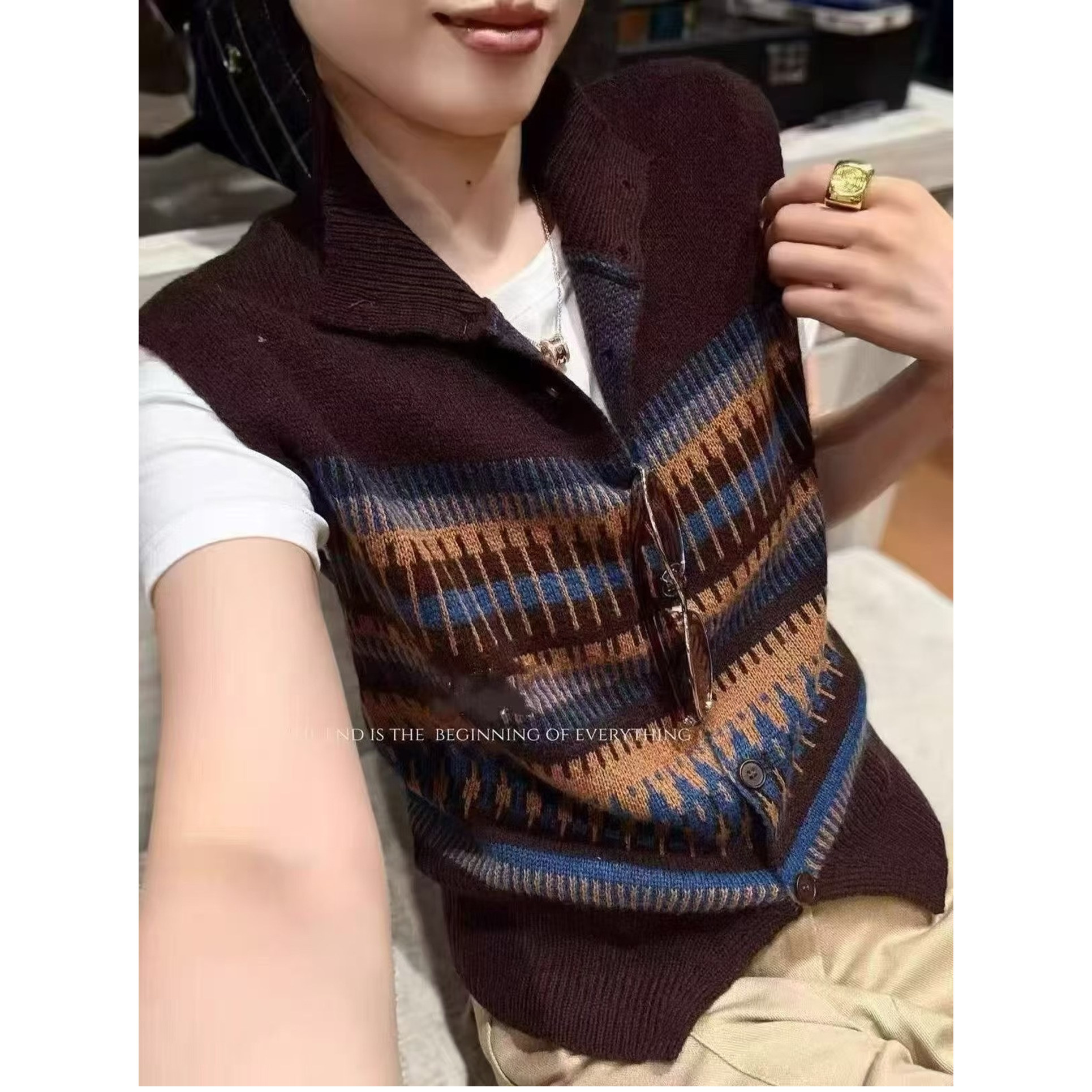 复古菱格立领无袖羊毛针织开衫马甲女欧洲站2026秋季新款毛衣背心