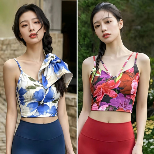 印花运动健身背心女外穿吊带防震