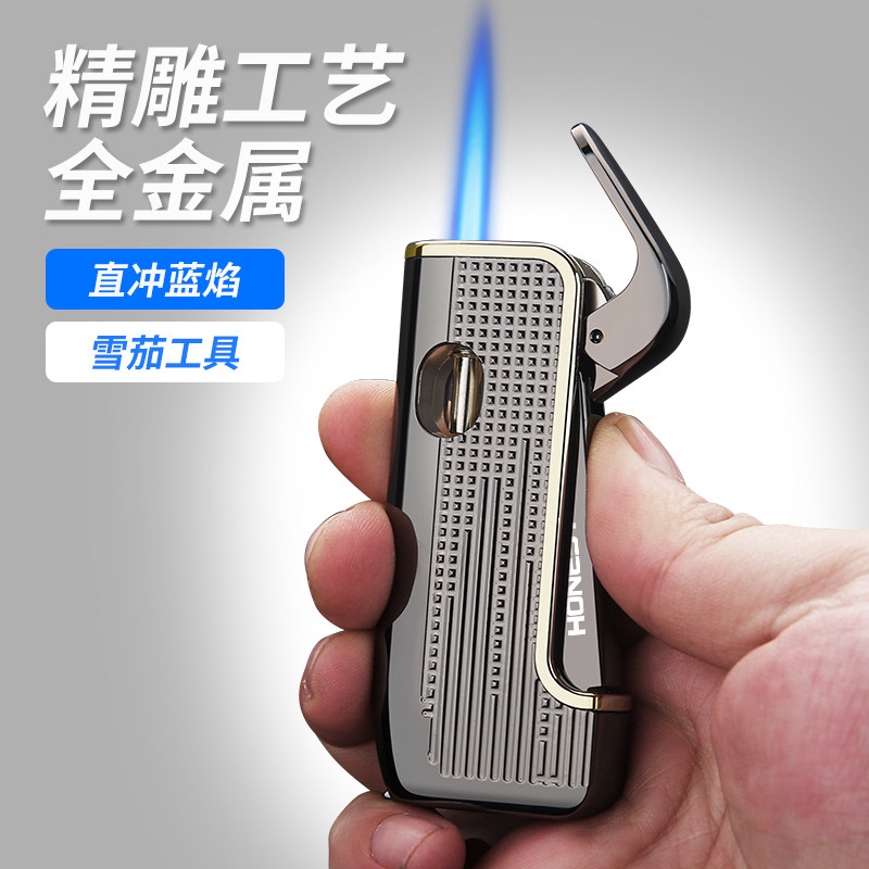 百诚全金属防风雪茄专用打火机可充气耐用直冲蓝焰艾灸点火器图片