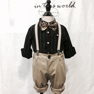 秋季男宝宝英伦风衬衫套装礼服 周岁西服套装演出服背带裤男童帅