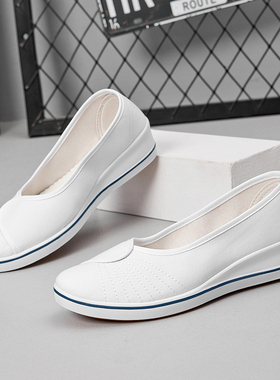 一字牌护士鞋白色坡跟2025新帆布鞋女单鞋美容鞋女鞋舞蹈鞋工作鞋